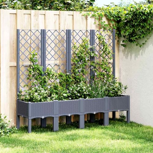 KLYEON Pflanzkübel mit Rankgitter Grau 160x40x142 cm PP Blumentöpfe...
