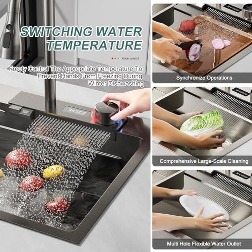 Grand évier de cuisine à cuve unique au design moderne avec cascade technologique - 5