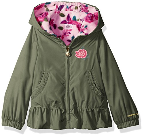 LONDON FOG Baby Girls' Toddler Midweight Reversible Jacket, Fatigue Green, 2T