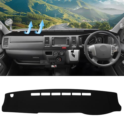 CARVANTA トヨタ ハイエース 200系 ワイドボディ ダッシュボードマット ダッシュボードカバー ダッシュボード 保護マット 車用 ダッシュマット Hiace 200系 2004年8月～現行 アクセサリー 軽量メッシュクロス シワ無し 抗菌性 通気性 色褪せ防止 映り込み軽減 内装 保護パーツ 1PCS (ハイエース 200系 ワイドボディ, ブラック)