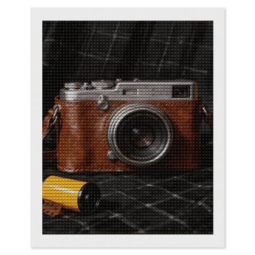 Kit art diamant 5D avec appareil photo rétro à offrir en cadeau créatif original pour adulte