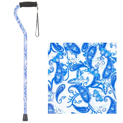 NOVA Designer Walking Cane with Offset Handle, Lightweight Adjustable Walking Stick with Carrying Strap, “Blue Porcelain” Design
