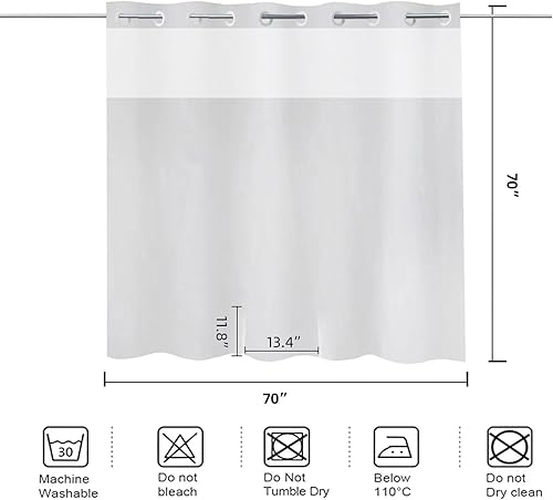 Miniatura 3 de Cortina de ducha dividida para bancos de transferencia de baño, cortina de ducha transparente de tela de poliéster con ventana, cortina de baño sin