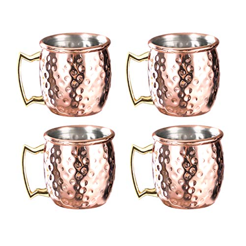 Hoshen 4 piezas de cóctel mini cobre martillo taza, mini taza de degustación de niña, taza de metal, 2 onzas, taza de cobre de acero inoxidable - puntos de oro rosa