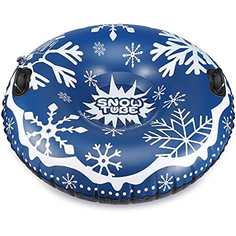 Rhino Valley Snow Tube, 47inch Large Inflatable Snow Sled for Adults and Kids, Heavy Duty Snow Tube with 2 Handles, Thick Sledding Made by Thickend PVC for Winter Fun & Family Activities - Snowflake Cover