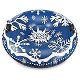 Rhino Valley Aufblasbare Schlitten, 47 Zoll Wintersport Luftmatratze Klappbar Schneeröhre mit 2 Sicherheitsgriffen Wasserdicht Schneering Verdickter Schneereifen für Kinder Erwachsene, Schneeflocken