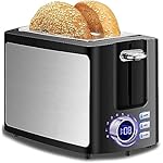Toaster 2 Slice Wide Slot Toaster Best Rated Prime Displav Smart Toasters with LCD Digital Countdown Timer and Bagel/Defrost/Cancel/Reheat Function
