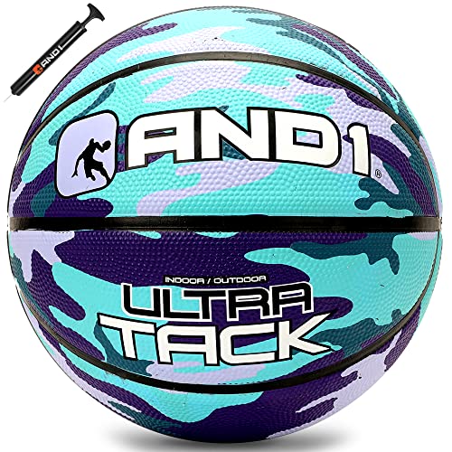 AND1 Ultra Grip Advanced Premium Rubber Basketball (Deflated w/ Pump Included): Official Regulation Size 7 (29.5â€) Streetball, Made for Indoor/Outdoor Basketball Games, Mint/Purple AND1 Ultra Grip Advanced Premium Rubber Basketball (Deflated w/ Pump Included): Official Regulation Size 7 (29.5â€) Streetball, Made for Indoor/Outdoor Basketball Games, Mint/Purple