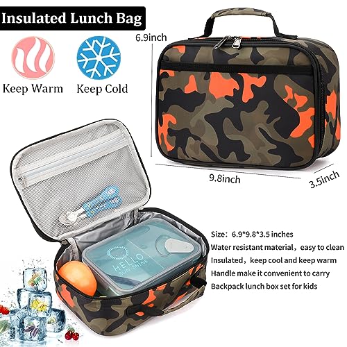 Image of Ladyzone Camo School Backpack Lunch Box Set Lightweight Schoolbag Travel Camp Outdoor Daypack