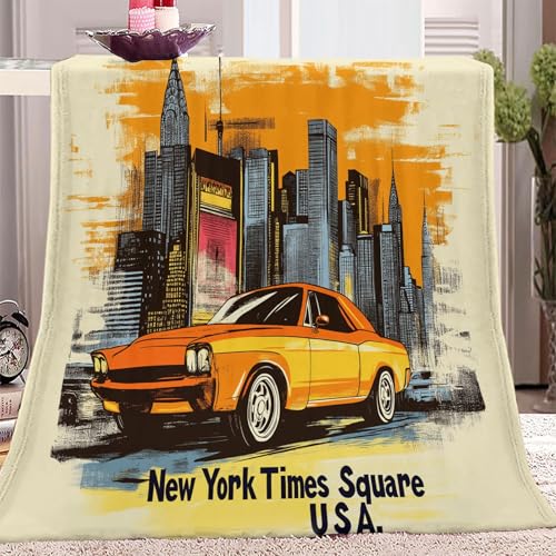 Kuscheldecke Retro Stadt Autos Flauschige Weiche Komfortable Warme Wohndecke Bunt Tagesdecke Sofa Bett Couchdecke Kinder Jugendliche Wohnzimmer 130 X 150 cm