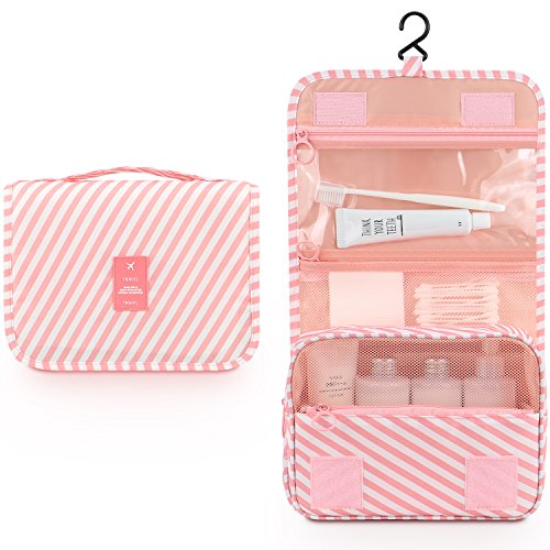 Image of Mossio Polyester Compact Business Toiletry Kit Personal Organizer Handbag (Pink Striped, 8 Cm, Large)