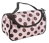 Fashion Women Pink and Coffee Dot Waterproof Dual Zipper Cosmetic Bag Makeup Multifunction Lady Girls Travel Makeup Bag Toiletry Organizer Handbag Pouch by SamGreatWorld