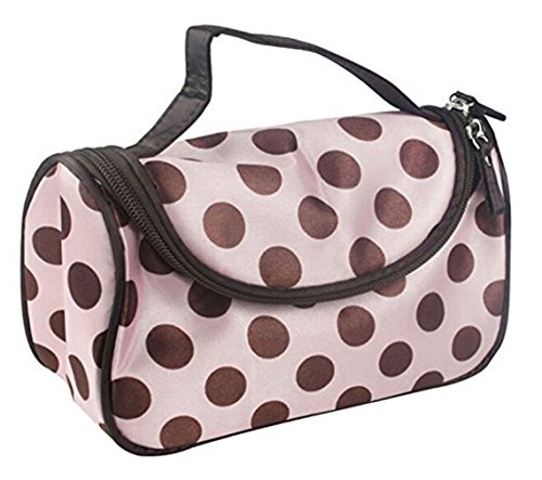 Fashion Women Pink and Coffee Dot Waterproof Dual Zipper Cosmetic Bag Makeup Multifunction Lady Girls Travel Makeup Bag Toiletry Organizer Handbag Pouch by SamGreatWorld