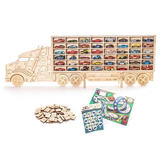Wood Toy Car Storage Organizer – Holds 48 Diecast Cars - Freestanding or Wall Display Case Shelf – Matchbox & Hot Wheels Car Compatible, FSC Wood, Included Cleanup Game – Toy Storage for Ages 3+