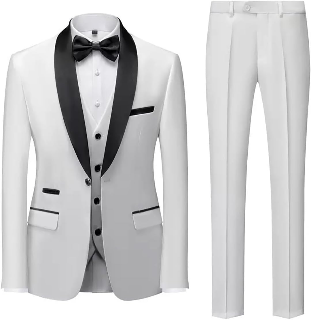 Mens 3 Piece Suit Tuxedo Suits One Button Shawl Collar Blazer Vest Pants Solid Color Wedding Dinner Prom Party Set