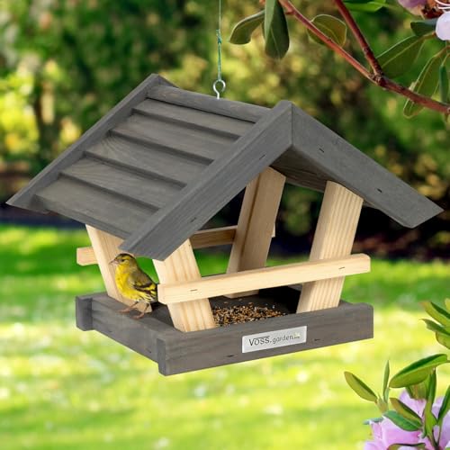 VOSS.garden Vogelhaus Kullen, schwarz braun, Holzdach, Futterhäuschen zum hinhängen