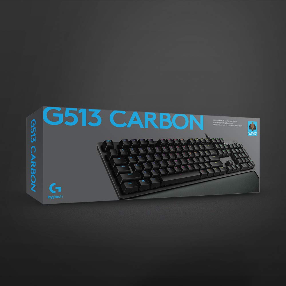 Logitech G513 Clavier Gamer Mécanique avec Repose-Poignets, Eclairage RGB LIGHTSYNC, Tactile Switchs GX Brown, Alliage Aluminium 5052, Personnalisable, Relais USB, Français AZERTY - Noir