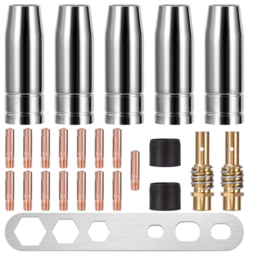 Accesorios MB15AK, 25 Piezas Consumible de Soldador para MIG/MAG Contacto Tip, Equipos de Soldadura, Antorcha de Soldadura, Boquilla, Punta de Contacto 0,8 mm M6, Soporte de Boquilla, Aislador