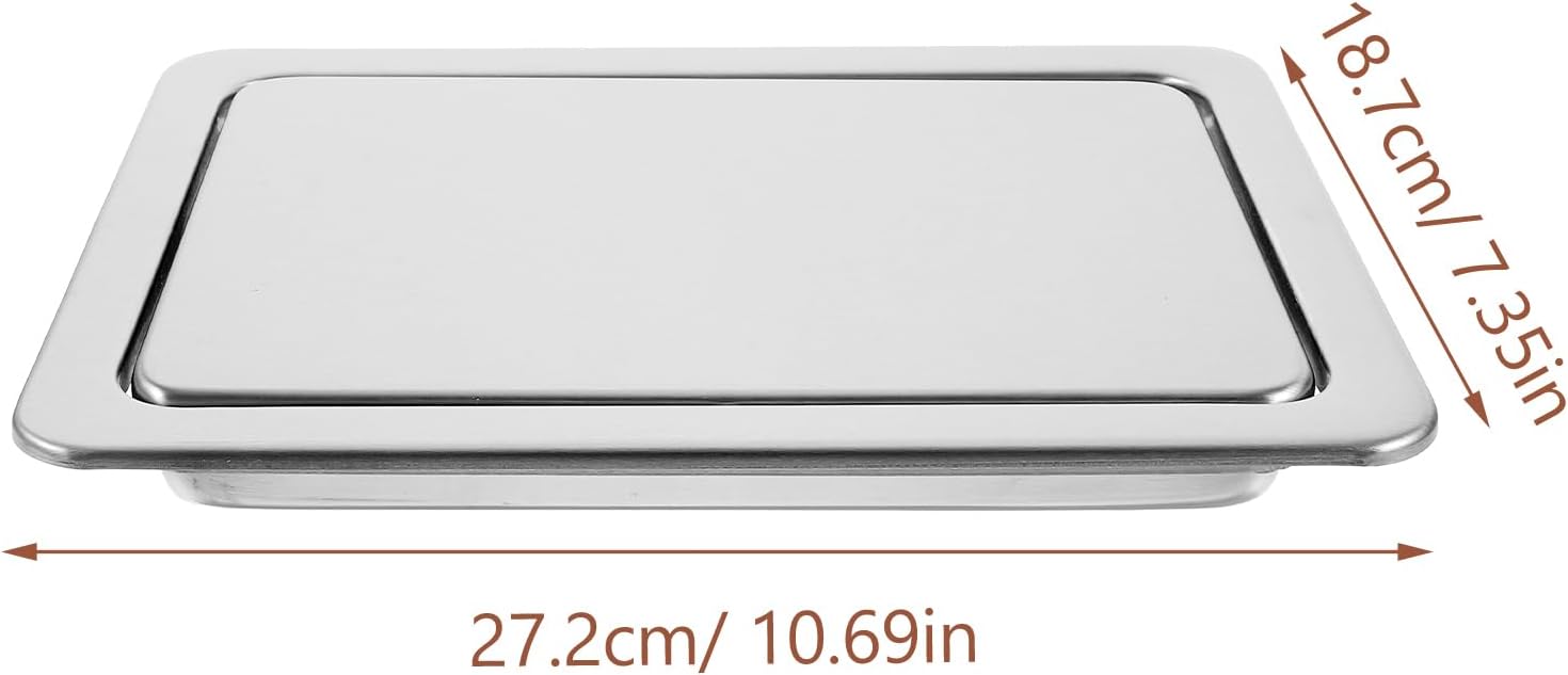 Luxshiny Stainless Steel Square Trash Can Lid Replacement Embedded Swing Flap Cover, Kitchen and Bathroom Waste Bin Lid Built-in Countertop Garbage Bin Cap 10.70x7.36x1.29 Inch Silver 27.20X18.70X3.30CM Silver
