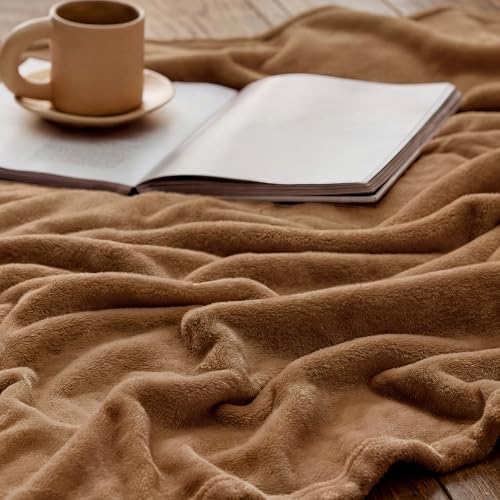 Image of Bedsure GentleSoft Brown Throw Blanket for Couch - 300GSM Soft Cozy Fleece Blankets for Home Decor Gifts, 50x60 Inches