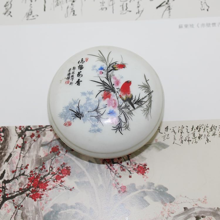 QinXingBaiHuoDian Chinese Copying Crafts Calligraphy practice art Supplies 书画篆刻印泥朱砂印泥 鸟语花香红色 篆刻书法书画用（1Pcs 花鸟印泥 6cm