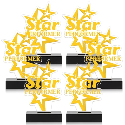 WATINC Trophy Award Acrylic Plaques - 6PCS Star Performer Gold Winner Prize Medals Gift for Tournaments, Small Sports Competitions Trophies Tabletop Sign Decor for Kid & Adult Party Supplies