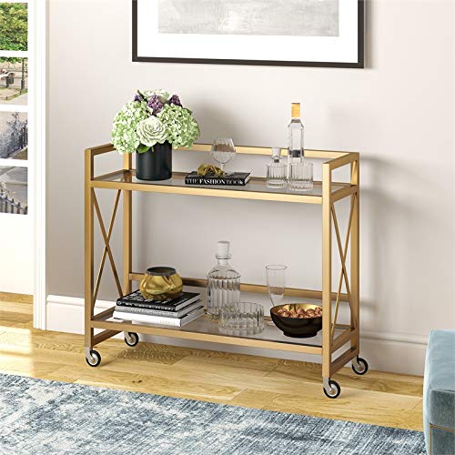 Henn&Hart 2-Shelf Metal X-Accent Bar Cart Brass Finish #TOP1