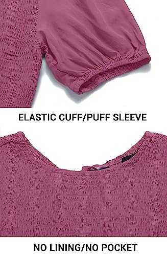 Zesica Women's 2023 Casual Summer Crew Neck Short Puff Sleeve Smocked High Waist Ruffle Tiered A Line Midi Dress,Plum,Small #TOP6