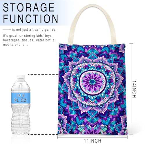 Image of IRADA Mandala Flower Car Trash Bag - Purple, Polyester, 11X14 inches, 154 cubic inches, Car Accessory
