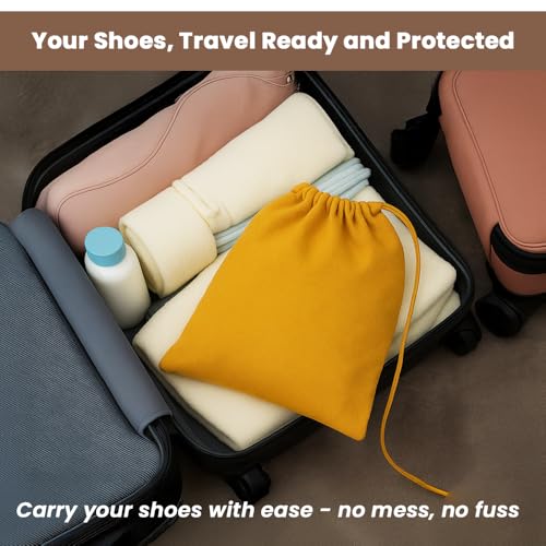 Image of LFH Cotton Rich Shoe Storage Bags with Drawstring, Dustproof Breathable Reusable Organizer, Perfect For Travel, Dorm, Hotel, College, Gym, Easy to Carry, Machine Washable 8 inchx17 inch (Pack of 6) - Golden