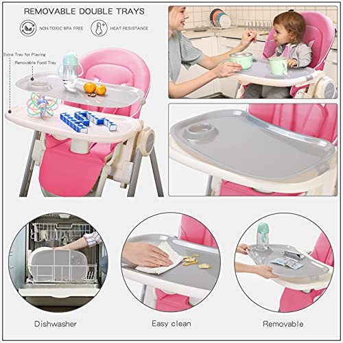 High Chair For Babies And Toddlers - Baby Highchair Foldable With Removable Tray, Multiple Adjustable Height And Backrest, Premium Durable - Reclining & Converts To Dining Booster Seat #TOP3