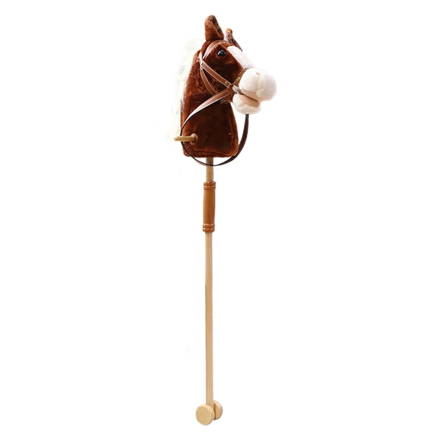 Simhoa Wooden Horse Stick Toy with Sound Effects for Children 3 Years+, Coffee with Roller