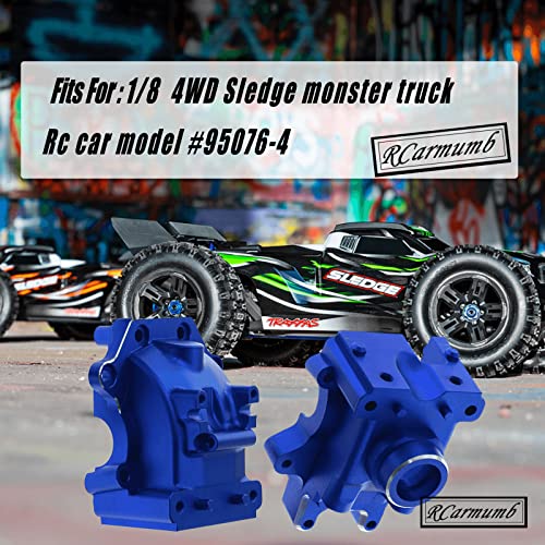 Rcarmumb Gear Box Upgrades Part For 1/8 Sledge 4Wd,Aluminum Front Rear Universal Gear Box Housing, Rc Gearbox Hops Up For Sledge Monster Truck Rc Car #95076-4,Replace #9529, Navy Blue（1 Set #TOP1