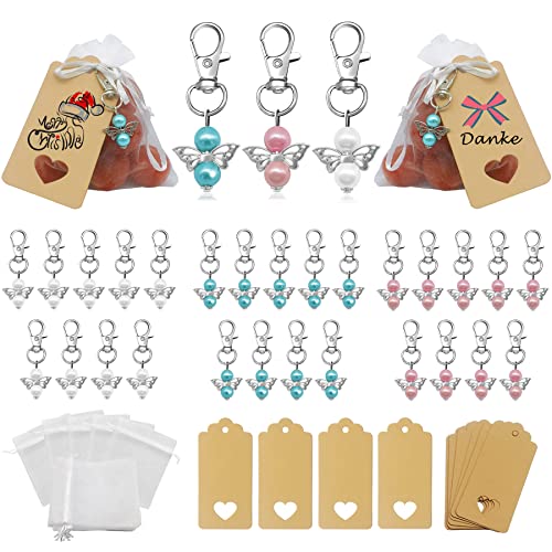 Schutzengel Anhänger Gastgeschenke Taufe, infolody 30 Stücke Schutzengel Schlüsselanhänger + Organzasäckchen + Kraftpapier, Gastgeschenke für Kommunion Hochzeit Geburtstag Weihnachten Gastgeschenk Cover
