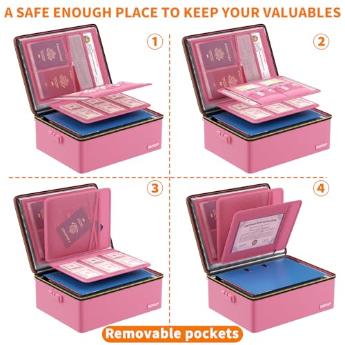 ENGPOW Fireproof Document Box, Hard Case File Box with Fireproof Zipper＆Lock, 6400°F Heat Insulated Fire and Water Resistant File Organizer Storage Safe for Important Documents Laptop Cash, Pink by ENGPOW - Image 8