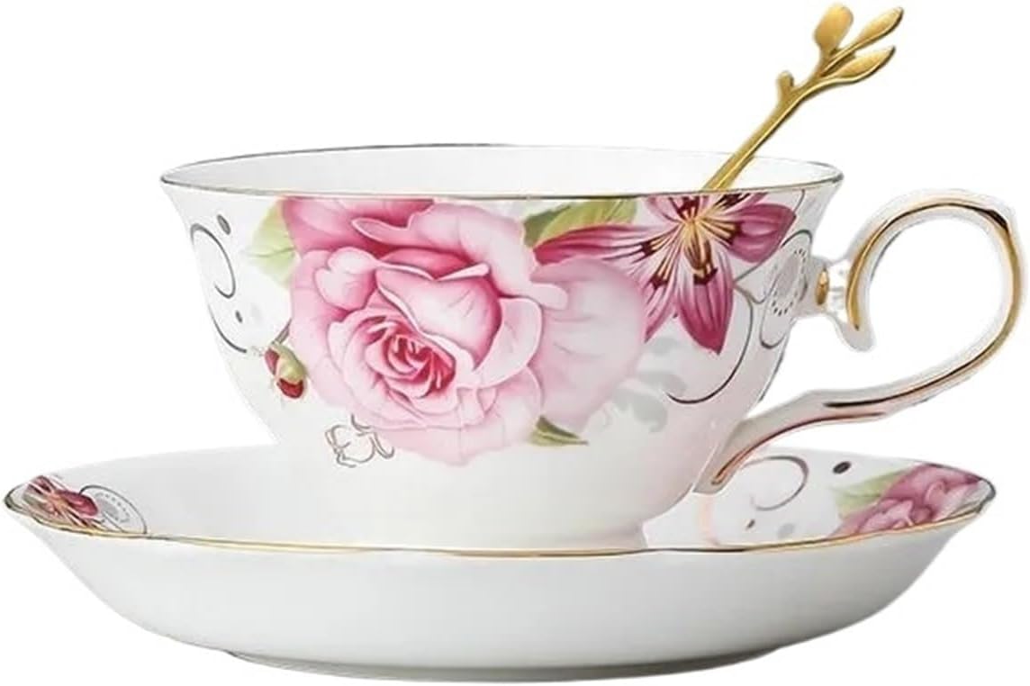 Tea Cups And Saucers Ceramic Coffee Cup Saucer Spoon Set Flower Tea Cups Set Porcelain Mug And Saucer For Coffee Cups Mugs Coffeeware Gift(Color-D)