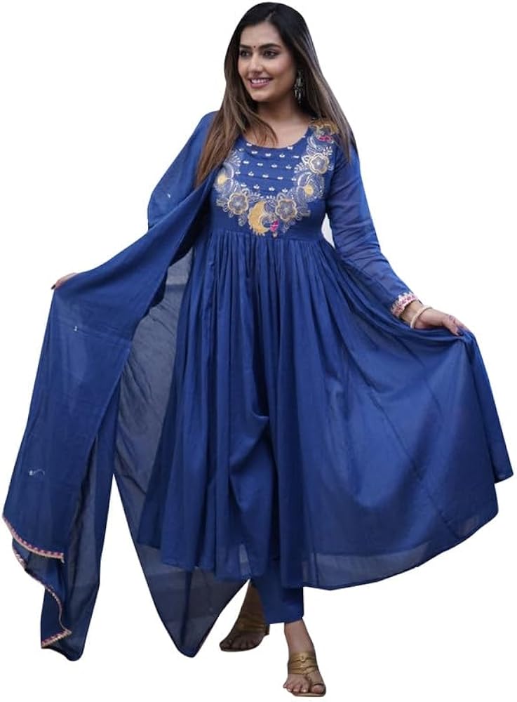 Amazon.com: IMTRA FASHION Rayon Kurta and Pant Set for Women Indian  Anarkali Suit Embroidery Kurti Pants With Dupatta (Blue-Medium) : Clothing,  Shoes & Jewelry
