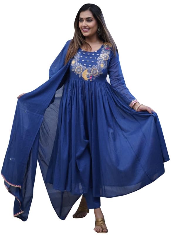 Costume Anarkali kurti brodé indien ensemble kurta et pantalon fluide femme