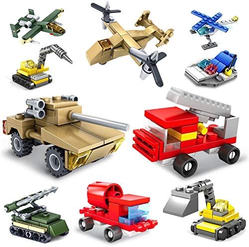 IAMGlobal 10 in 1 Mini Building Blocks Vehicles, Vehicles Set Construction Vehicles, Building Blocks Stem Toys, Party Favor for Kids, Goodie Bags, Birthday, Carnival Prizes