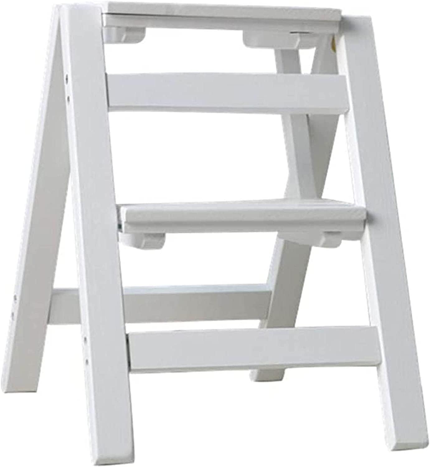 Step Ladder 2 Step Stool Folding Step Stools for Adults with Anti-Slip Sturdy and Wide Pedal Stepladder M (White R)