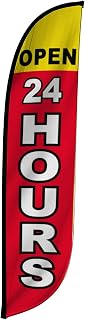 LookOurWay Feather Flag Banner - 12 Feet Tall Advertising Sign Swooper Flag Only, No Poles - Grand Opening Flags - Open 24 Hours (10M1200273)