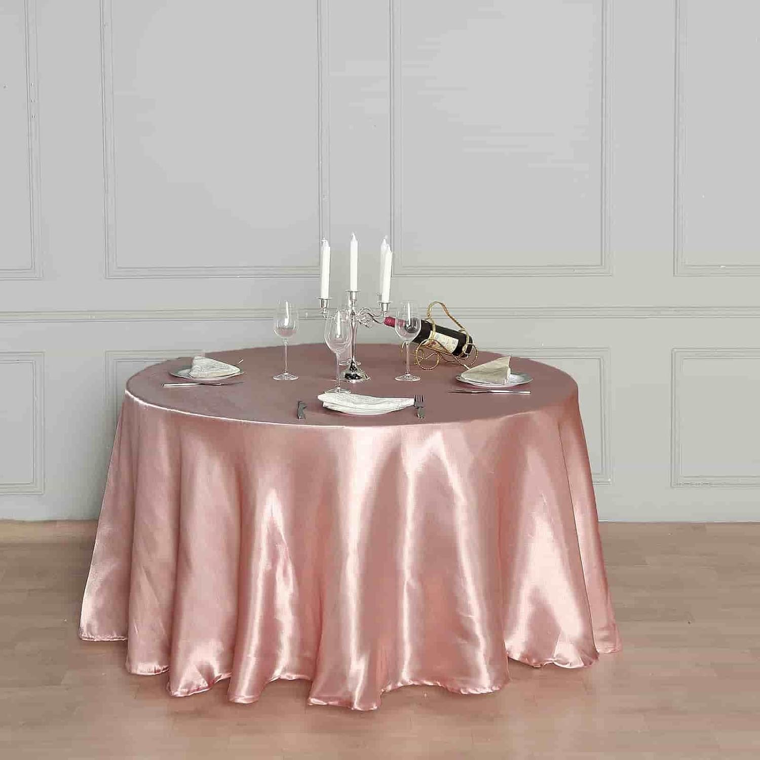 Efavormart 108 Inch Satin Round Tablecloth, Washable Linen Table Cover, Decorative Silky Fabric for Wedding, Party, Banquet Events - Dusty Rose