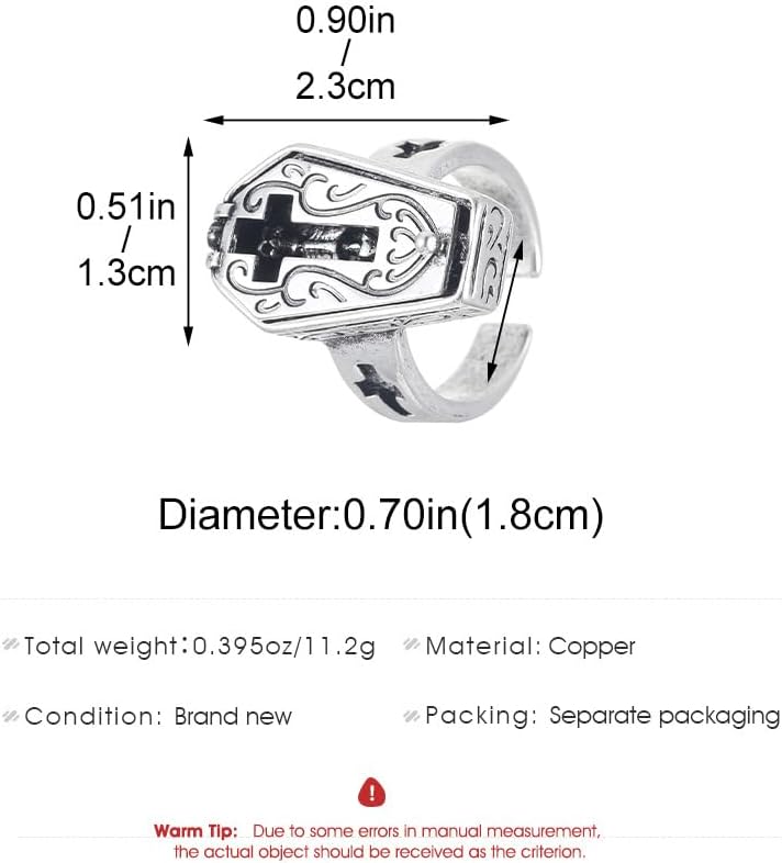 Vintage Coffin Cross Ring for Men'S Rings,Gothic Skull Adjustable Ring for Women Man, Chunky Rings Aesthetic Boho Rings Jewelry, Coffin Can Be Opened - Image 3