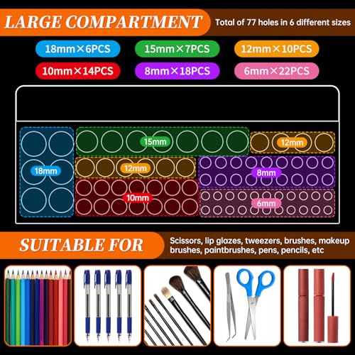Image of Acrylic Paint Brush Holder 77 Holes and Multi-functional Compartment Paintbrush Organizer Artist Brush Holder Paint Brush Stand Rack for Pens Pencils