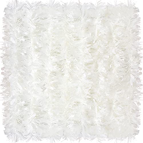 Image of Syhood 32.8 Feet Christmas Metallic Twist Tinsel Garland Xmas Glitter Garland Tree Hanging Tinsel Decoration for Christmas Party and Home Indoor Outdoor Ornament Supplies(White)