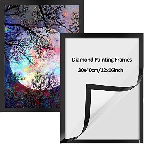 RICUVED Diamond Painting Frames, Magnetic Frames for Diamond Painting Pictures 30x40cm Canvas Size, Diamond Art Frames Self-Adhesive Frames for Wall Door Window (Inner Size 24.5x34.5cm) ,Black ,2 Pack