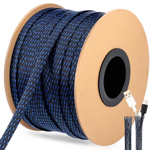 Pangda Braided Wire Loom 1/2'' X 300 Ft, Black-Blue
