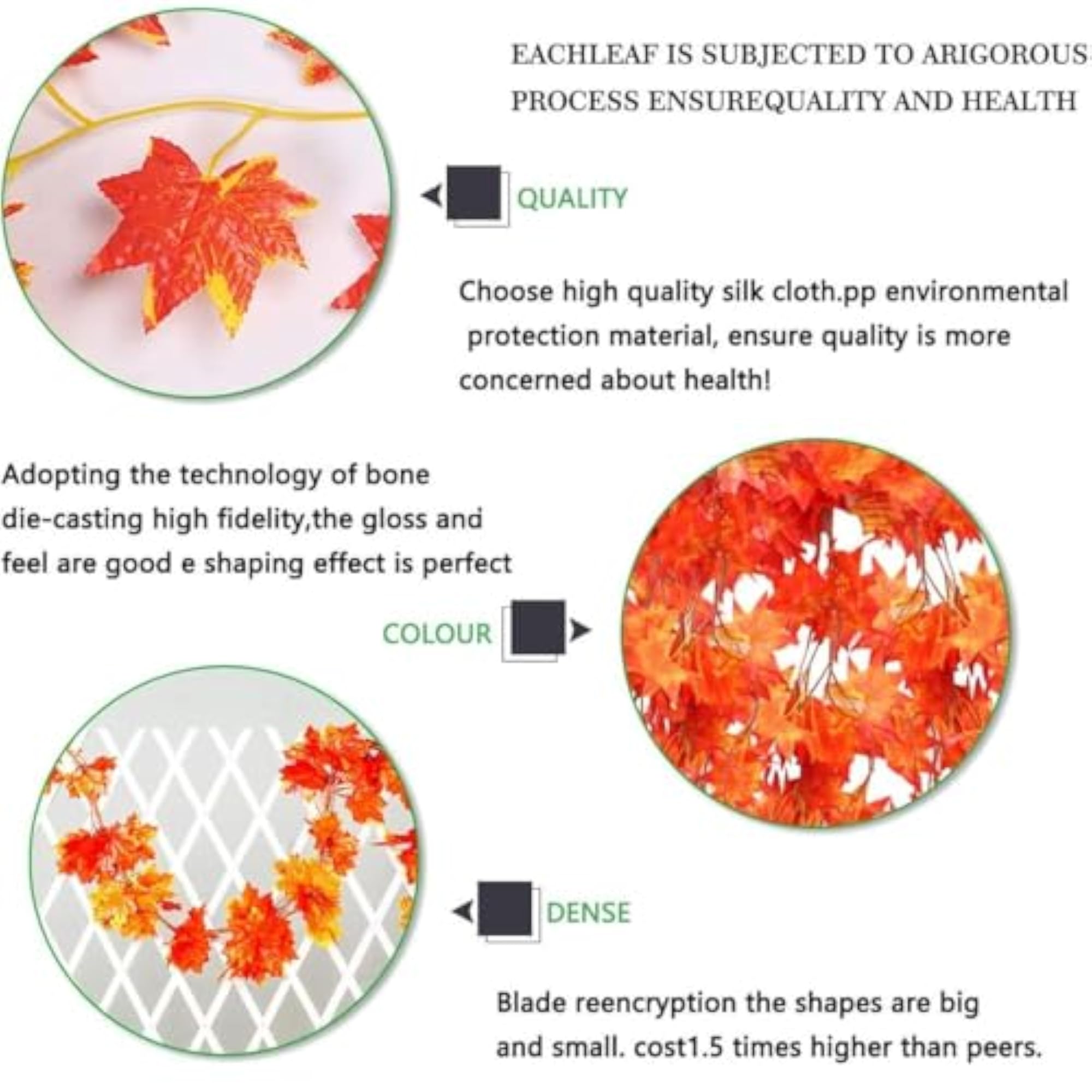 Artificial Plant Leaves Combo, Green & Orange
