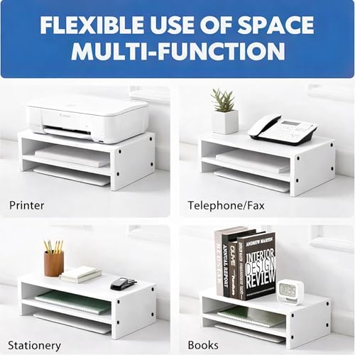 Image of Enigmatic Woodworks Wooden Monitor Stand with Storage Organizer for Desk, Tables, Office, Home, Studio, Study Table (White)