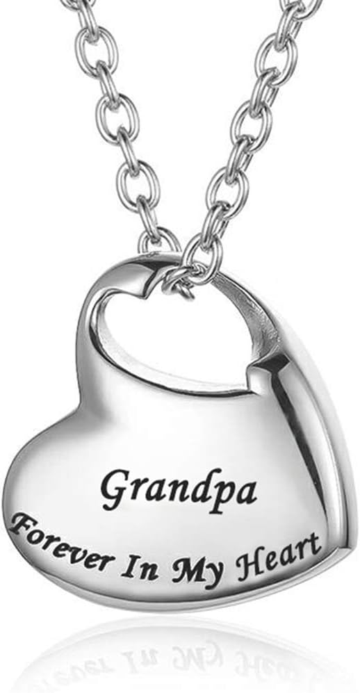 GisunyeGisunye Cremation Urn Necklace for Ashes Urn Jewelry,Forever in My Heart Carved Stainless Steel Keepsake Waterproof Memorial Pendant for mom & dad with Filling Kit